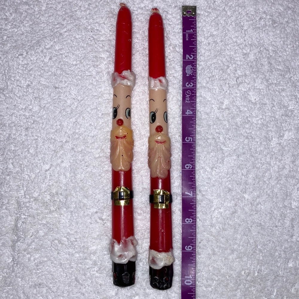 VINTAGE PAIR OF 1960'S SANTA CLAUS FACE WITH NOEL 10" TAPER CANDLES JAPAN